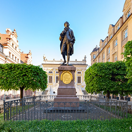 Goethe Denkmal vor der alten Handelsbörse in Leipzig